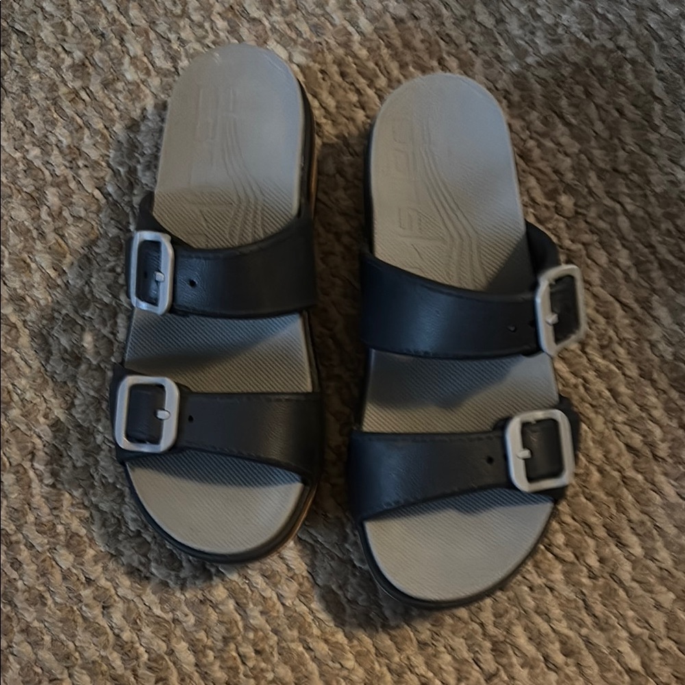 Black Double Strap Sandals with Buckles